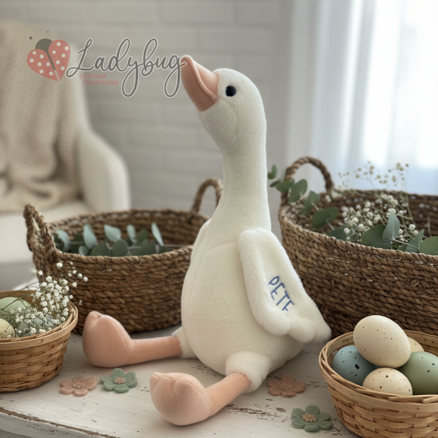 Embroidered Plush Goose - Custom Embroidered Baby Name Stuffed Animal
