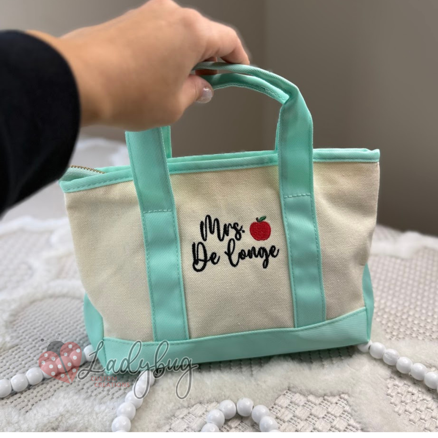 Personalized Teacher Mini Tote Bag - Embroidered