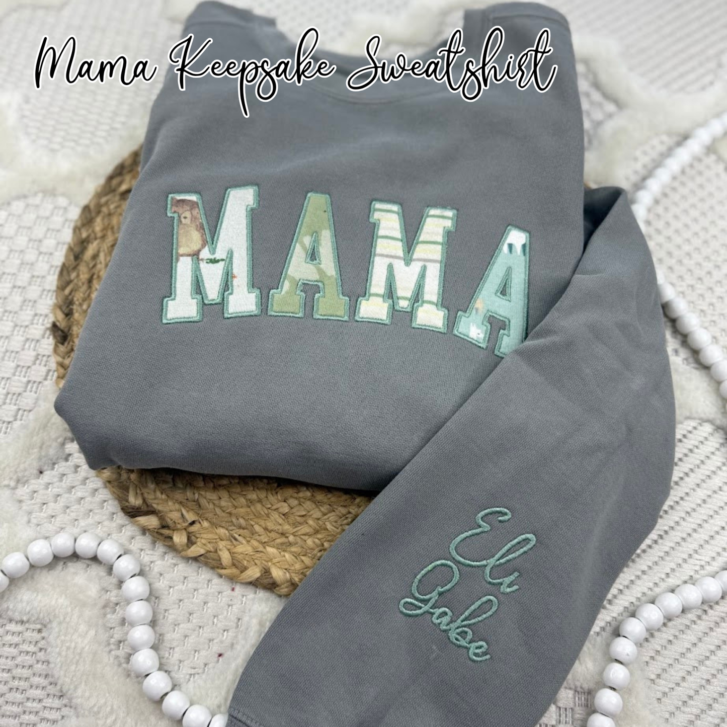 Mama  keepsake sweatshirt made from baby clothing local to Milwaukee