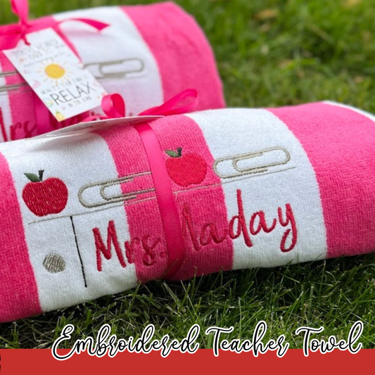 Personalized Embroidered Teacher Towels – End of Year or Teacher Appreciation Gift with Name & Gift Tag