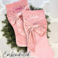 Pink Velvet Bow Personalized Christmas Stocking - Embroidered