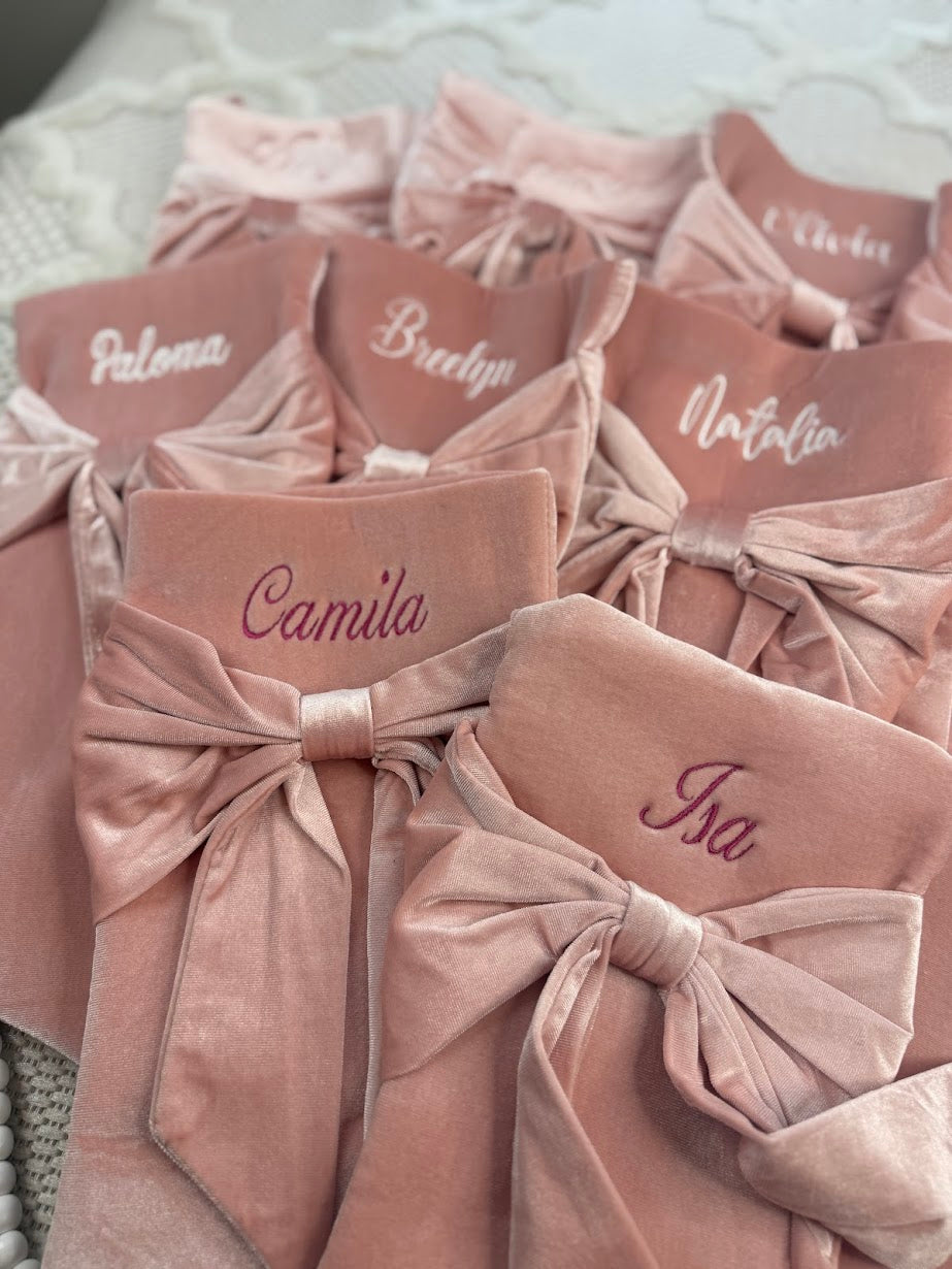 Pink Velvet Bow Personalized Christmas Stocking - Embroidered