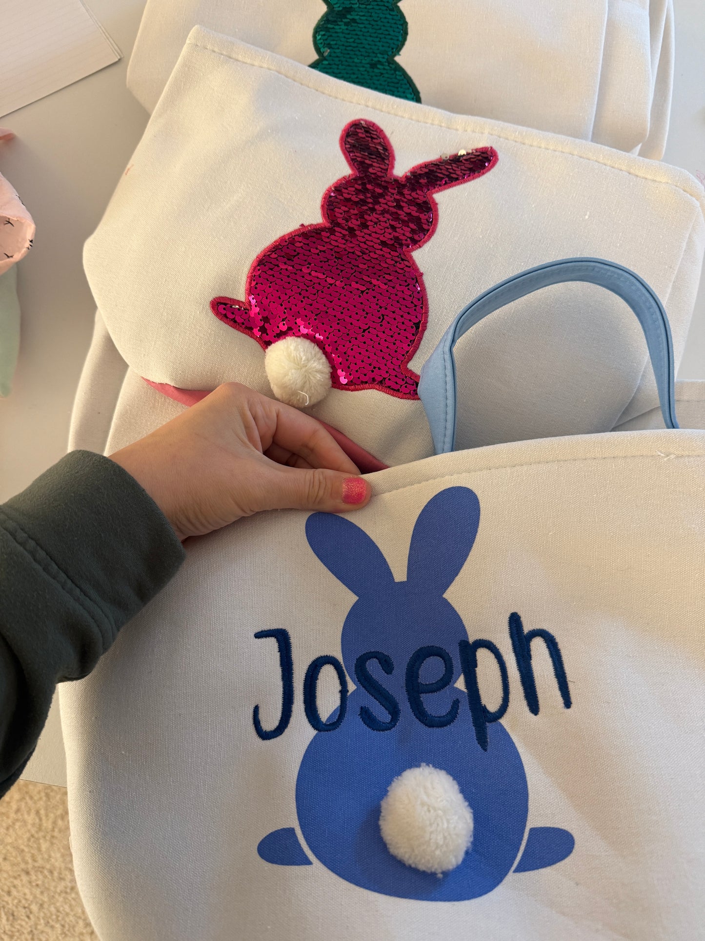 Embroidered Bunny Butt Easter Basket - Easter Tote Bag