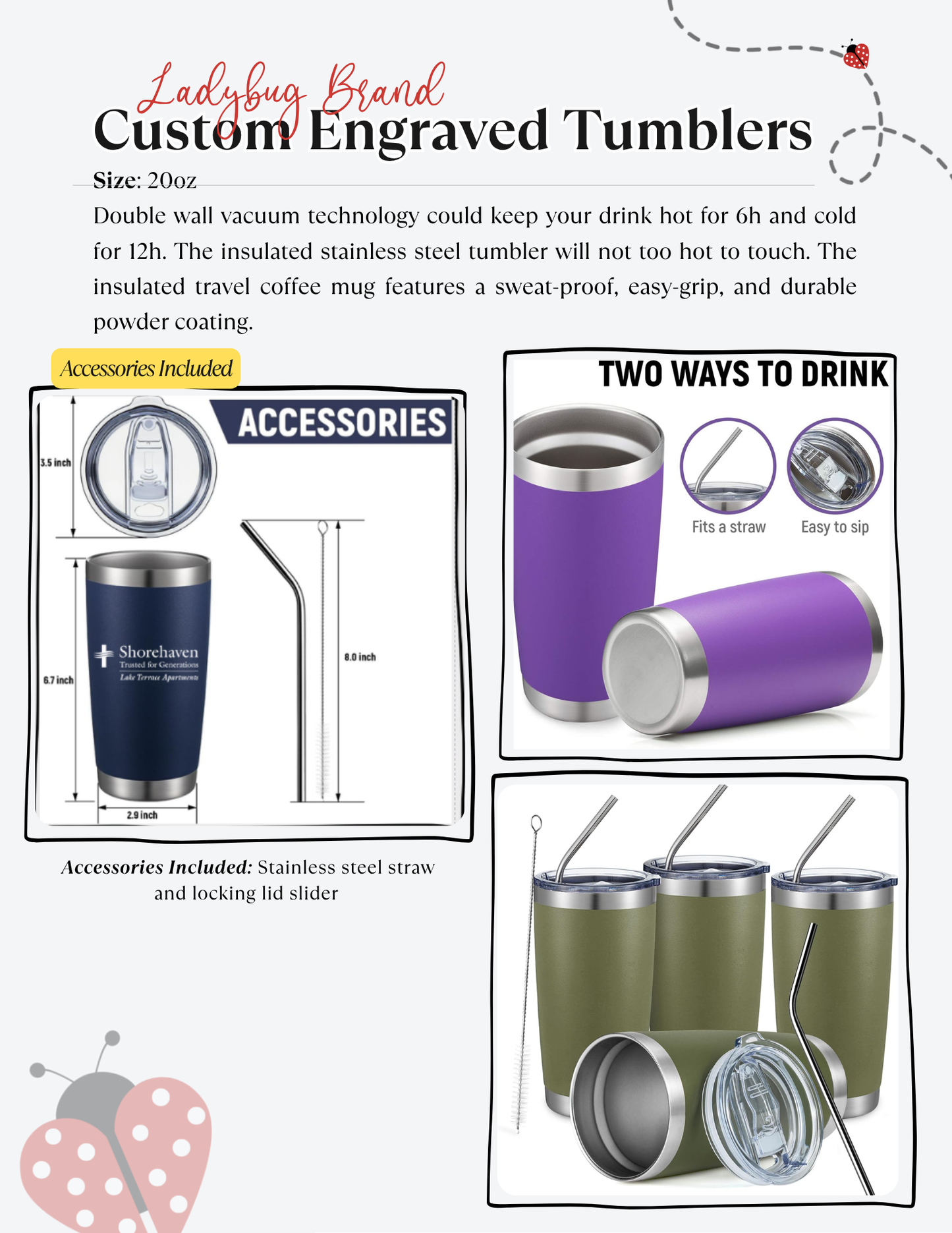 20oz Laser Engraved Tumblers | Custom Logo Upload or Name | Corporate Gifts | Bridal Party Cups