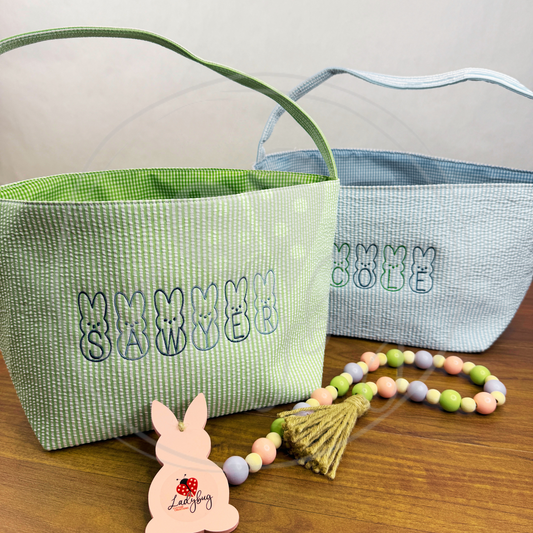 Personalized Seersucker Embroidered Striped Easter Bag Basket Bucket Tote