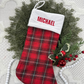 Personalized Red Plaid Christmas Stocking, Custom Embroidered Name, Holiday Gift Idea, White Cuff, Family Stocking Set