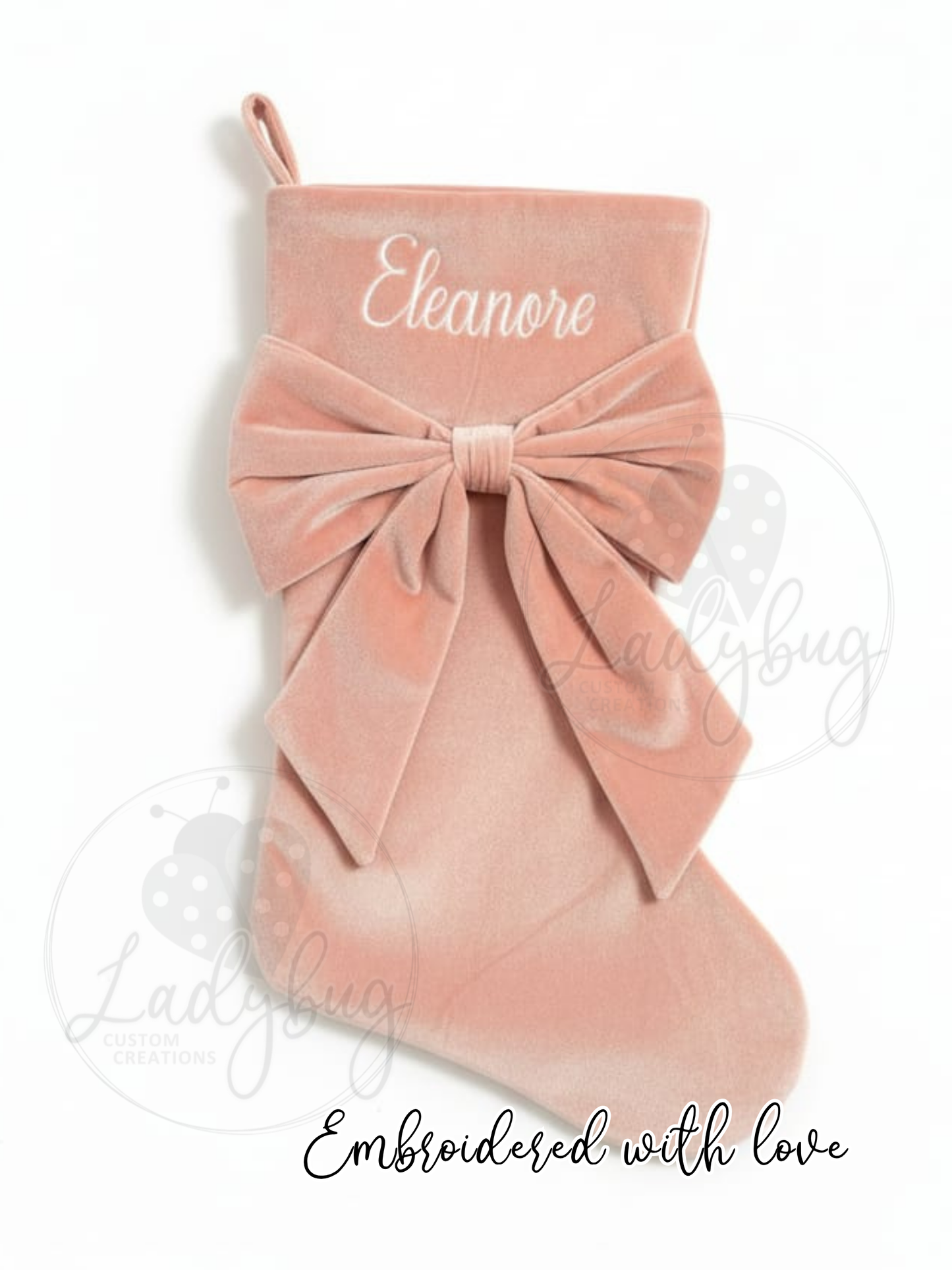 Pink Velvet Bow Personalized Christmas Stocking - Embroidered