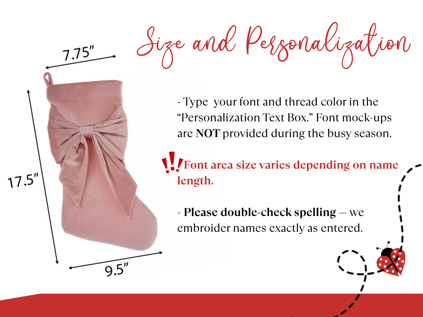 Pink Velvet Bow Personalized Christmas Stocking - Embroidered