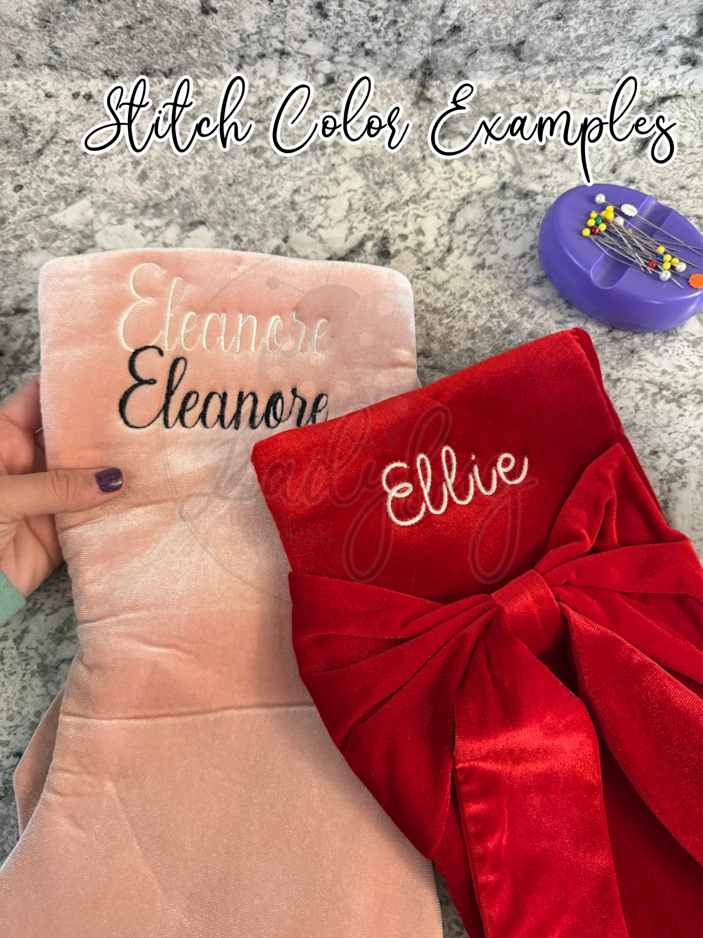 Pink Velvet Bow Personalized Christmas Stocking - Embroidered