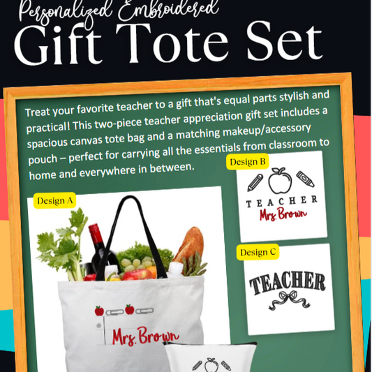 Teacher Gift Tote Set – Personalized Canvas Tote + Coordinating Makeup Bag