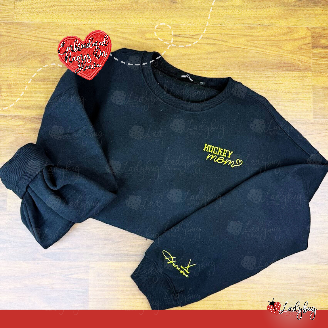 Embroidered HOCKEY Mom Sweatshirt - with Name on Sleeve
