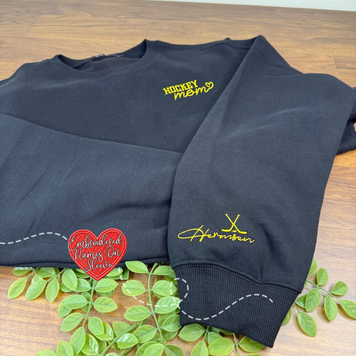 Embroidered HOCKEY Mom Sweatshirt - with Name on Sleeve