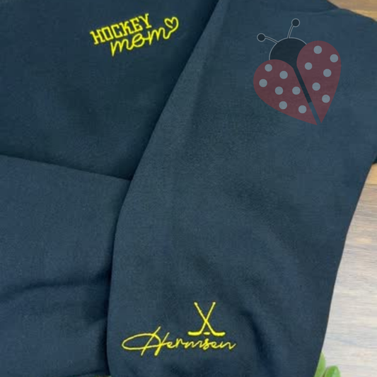 Embroidered HOCKEY Mom Sweatshirt - with Name on Sleeve