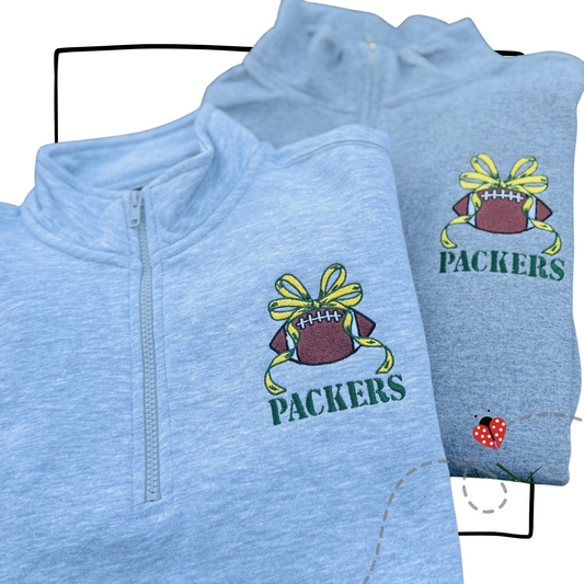 Green & Gold Football Bow Embroidered Sweatshirt or ¼ Zip | Wisconsin Game Day Spirit Wear