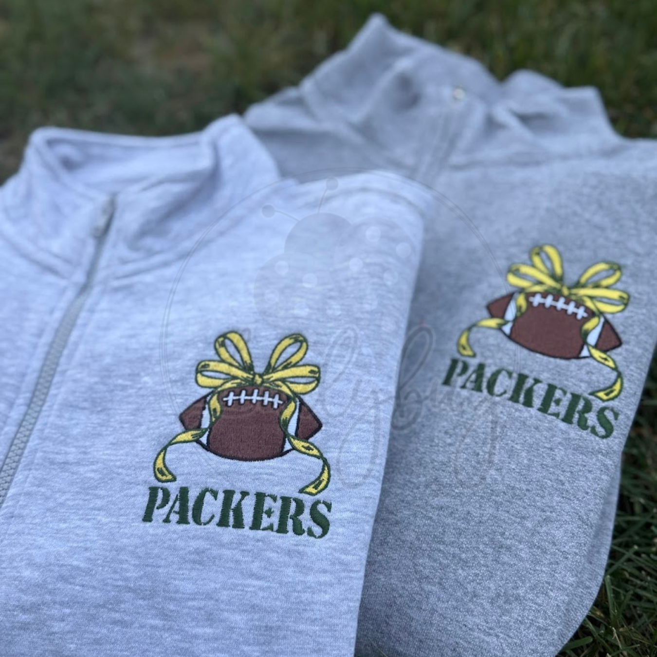Green & Gold Football Bow Embroidered Sweatshirt or ¼ Zip | Wisconsin Game Day Spirit Wear