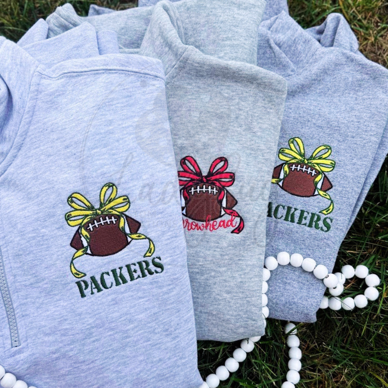 Green & Gold Football Bow Embroidered Sweatshirt or ¼ Zip | Wisconsin Game Day Spirit Wear