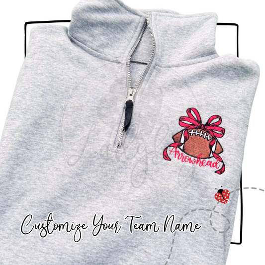 Custom Football Bow Embroidered Sweatshirt or ¼ Zip | Spirit Wear for Southeast Wisconsin Teams