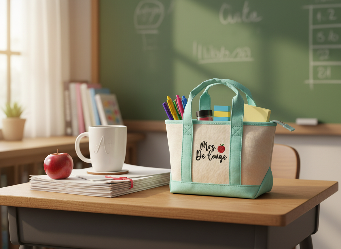 Personalized Teacher Mini Tote Bag - Embroidered