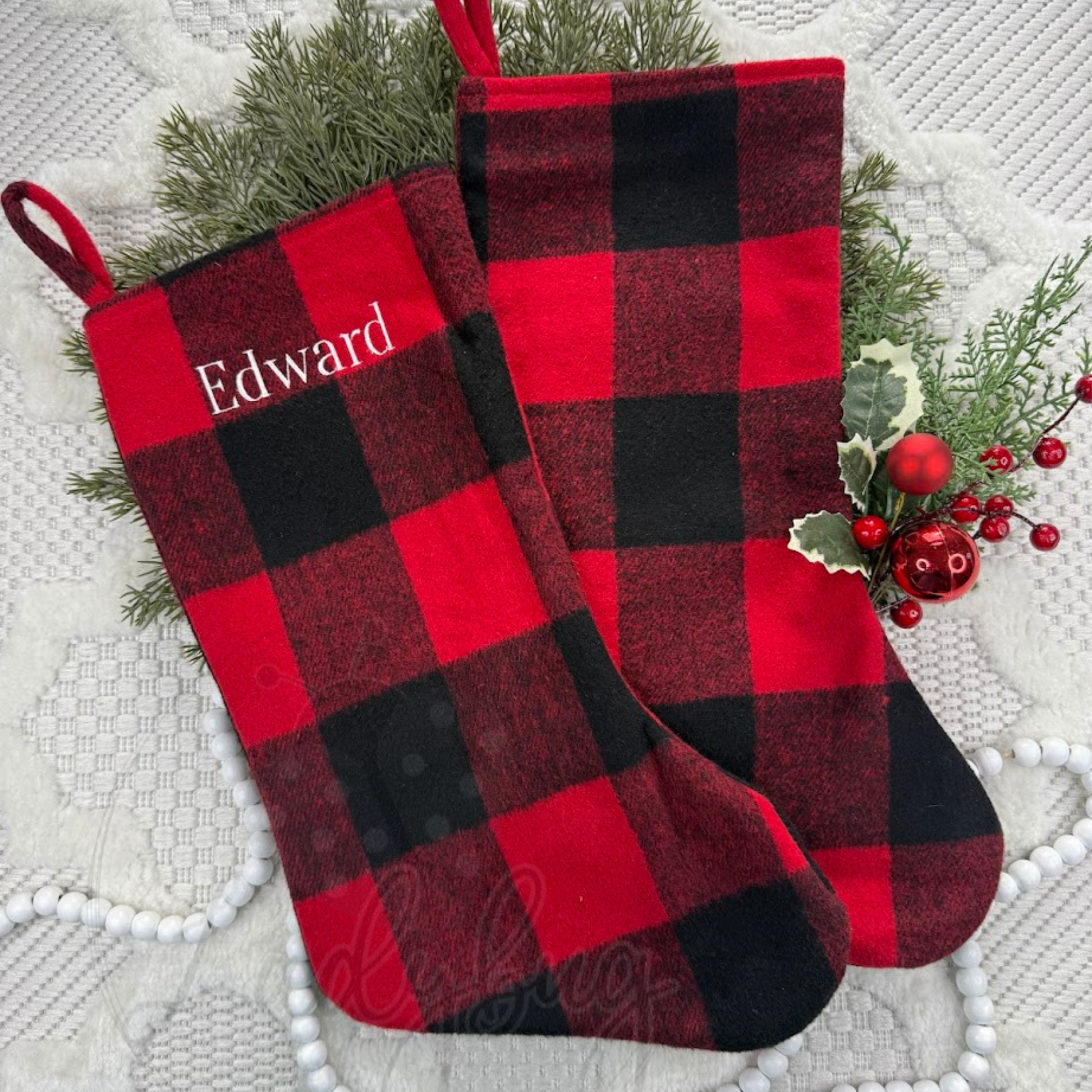 buffalo plaid embroidered stockings