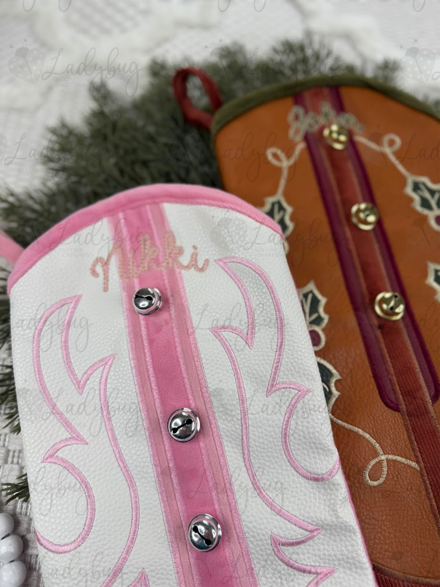 Cowboy Boot Christmas Stocking - Embroidered Name Stocking