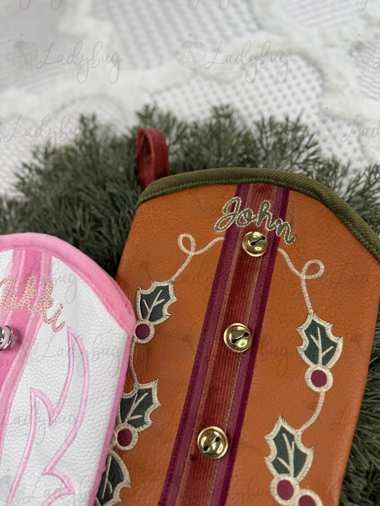 Cowboy Boot Christmas Stocking - Embroidered Name Stocking