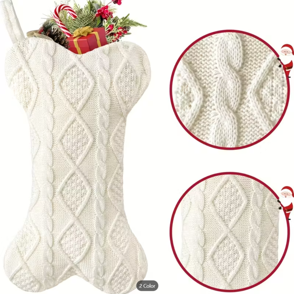 Dog Bone Knit Personalized Christmas Stocking - Embroidered