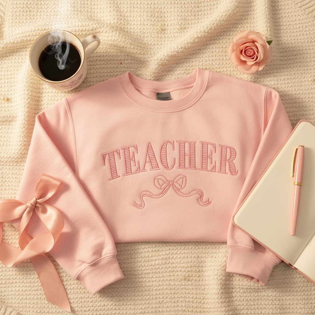 Teacher Crewneck Sweatshirt with Bow