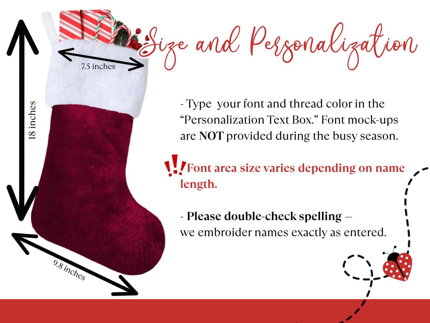 PLush Faux Fur Santa Stocking - Embroidered Name