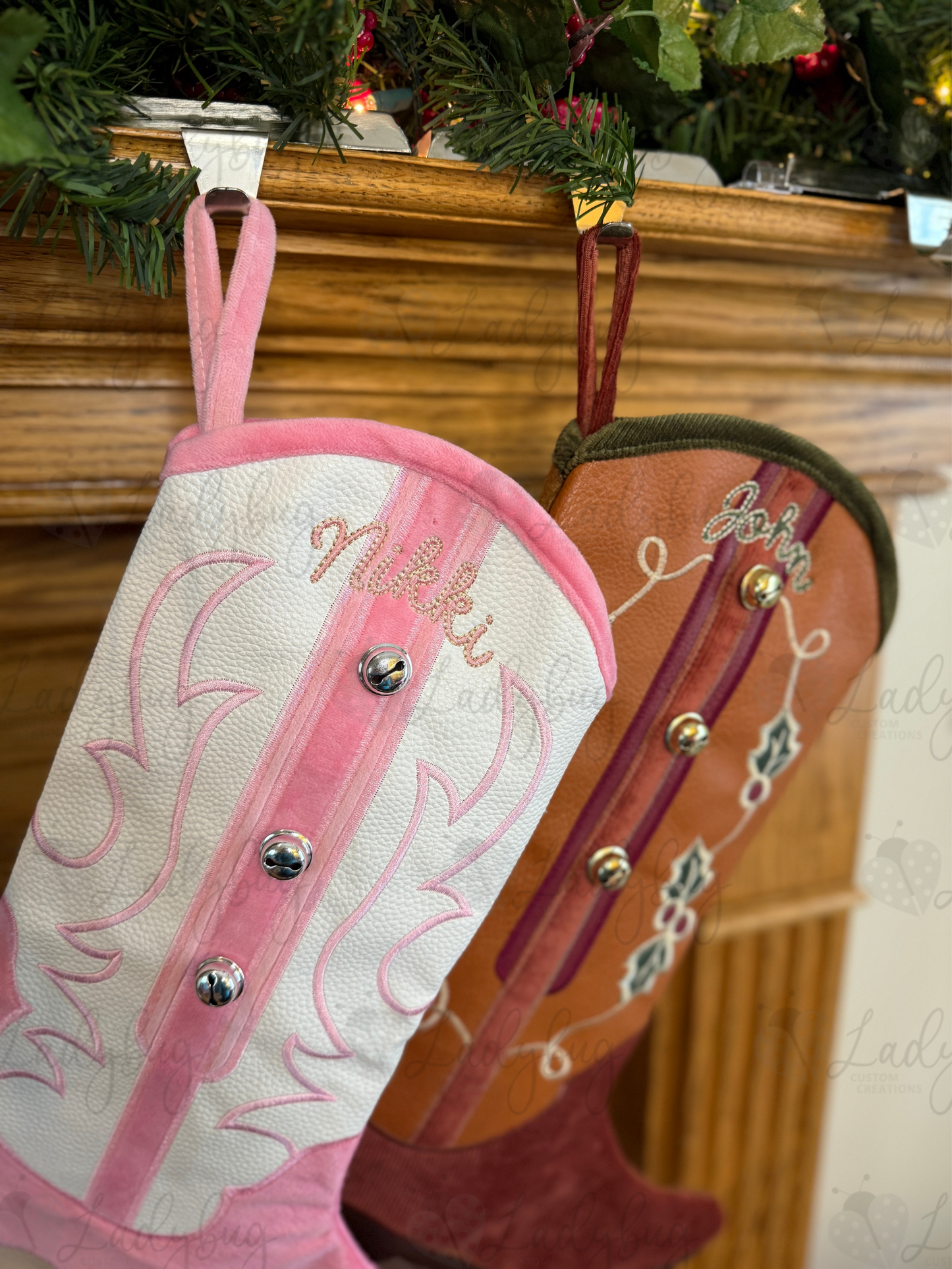Cowboy Boot Christmas Stocking - Embroidered Name Stocking