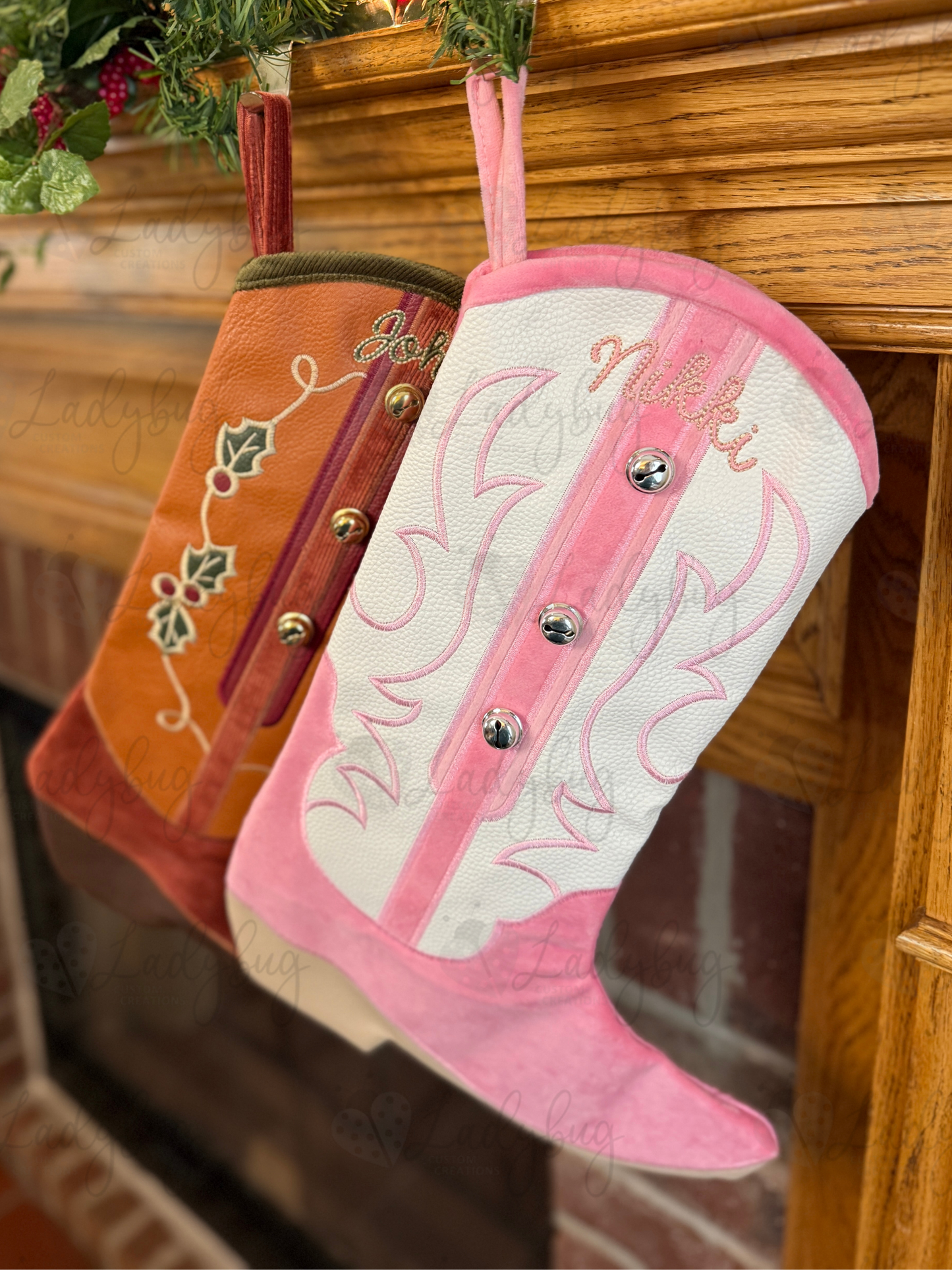 Cowboy Boot Christmas Stocking - Embroidered Name Stocking