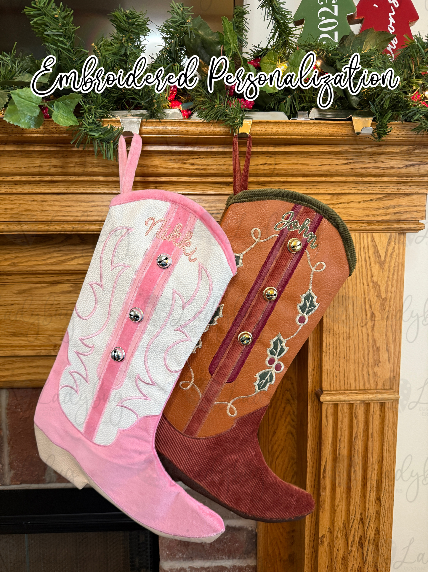 Cowboy Boot Christmas Stocking - Embroidered Name Stocking